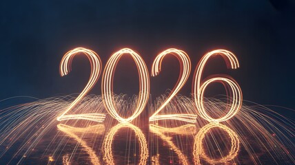 2026 New Year Celebration in Sparkling Fireworks with Warm Golden Lighting on Dark Background for Calendar Design