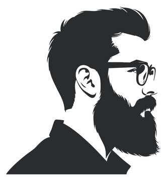 A silhouette of a bearded man with glasses in minimalist black and white vector style, perfect for modern branding and design projects