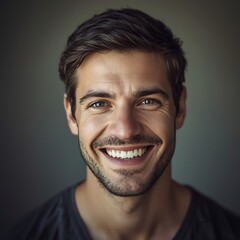Smiling man with short hair standing in front of a plain background indoors