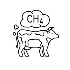 Cow cattle fart ch4 icon, animal methane excretion line style for global ecology problem illustration