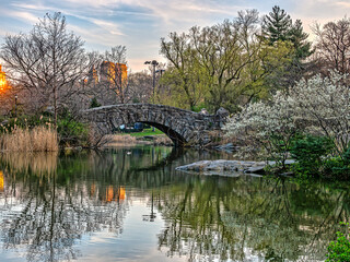 Central Park in spring, at Gapstow Bridge