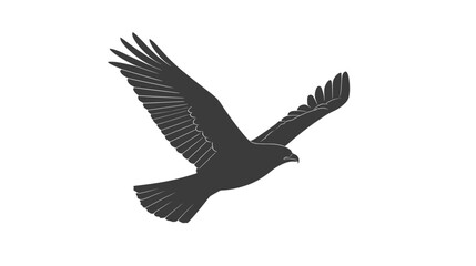 Fototapeta premium Majestic black flying bird silhouette illustration with outstretched wings on a white background, representing freedom and power