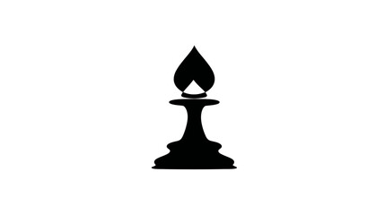 Minimalist Black Silhouette Icon of a Bishop Chess Piece with a Stylized Flame or Candle on Top, Isolated on White Background