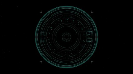 Hologram circle interface creates abstract design in futuristic setting with sci-fi elements and technology aspects
