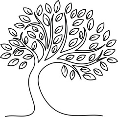 Obraz premium Minimalist tree line art illustration, black and white organic leaf design, stylized nature symbol for eco branding, modern botanical vector