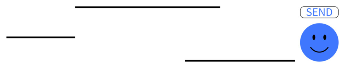 Fototapeta premium Digital communication. Minimalistic layout showing chat interface elements thumbs up text lines, Send button, and blue happy. Digital communication for apps, messaging, UX design, interfaces