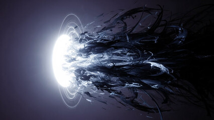 Circle of light pushing away dark abstract elements, awareness and action.