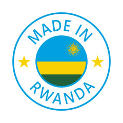 Rwanda Made in Stamp in circle with flag Vector template on white background