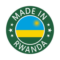 Rwanda Made in Stamp in circle with flag Vector template on white background
