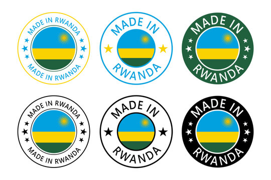 Rwanda Made in Stamp in circle with flag Vector template on white background