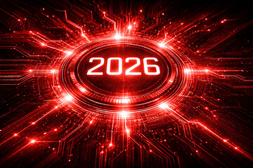 Futuristic digital display of the year 2026