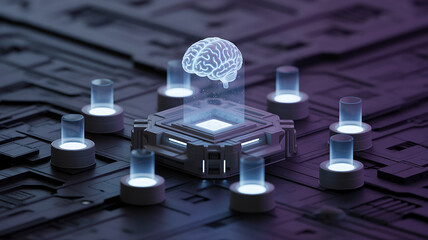 Artificial intelligence brain on a futuristic computer chip