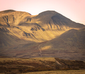 Mountain tundra landscape in Norway under clear blue sky
