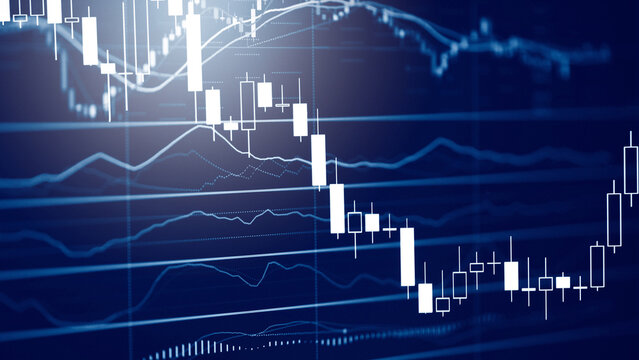 Dynamic Digital Display of Financial Market Candlestick Charts and Line Graphs Illustrating Contemporary Economic Performance and Investment Trends - Powered by Adobe
