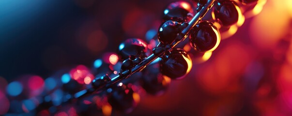 Abstract metal beads, vibrant bokeh background. Design, tech concept