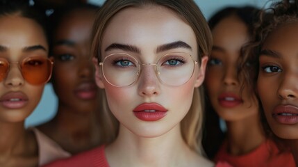 Diverse women friends portrait, close-up, studio, fashion
