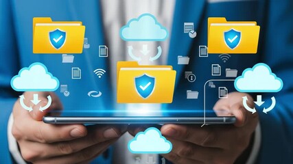 Secure data management and cloud computing concept on a mobile smartphone motion animated video. - Powered by Adobe