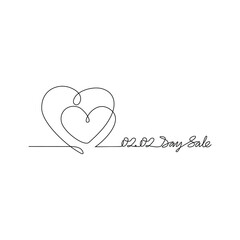 Continuous line drawing vector illustration of a Day Sale 02.02. A super sale design presented in a simple, linear, continuous-line style. An online shopping&ndash;themed concept for your design assets.