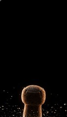 champagne cork with bubbles on black background