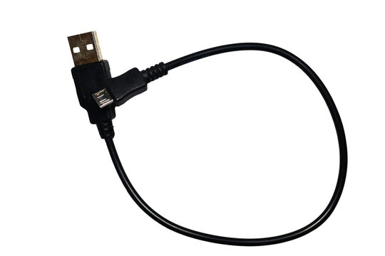 A close-up shot of a USB cable on a white background, suitable for use in technology and electronics related contexts