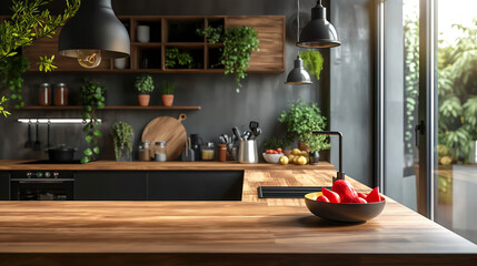Restaurant interior with table and chairs