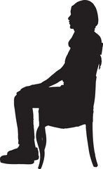 vector,side view of a silhouette of a woman sitting on chair with her head covered and casual clothes,