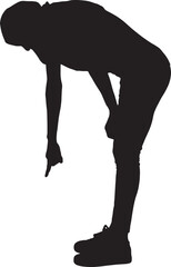 vector,side view of a silhouette of a woman standing  with her head covered and casual clothes, pointing down