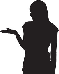 vector,silhouette  of woman showing his palm of hand on white background