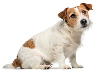 Dog Sitting on a White Background Looking at the Camera With Curiosity