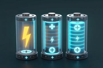 Three Batteries Are Displayed in a Row