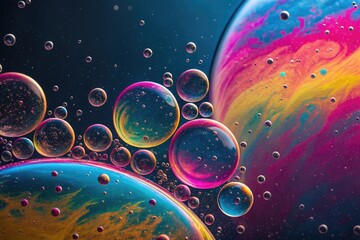 Colorful Bubbles and Spheres in a Dark Space With Vibrant Patterns