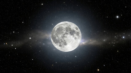 Full Moon and Stars Over Earth in Space