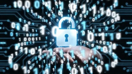 A visual representation of data encryption, showing a document turning into binary code and being secured in a padlock - Powered by Adobe