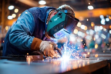Welder in Action with Sparks Flying