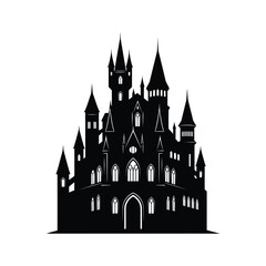 Obraz premium Detailed black castle illustration with multiple towers and arched entryways a striking silhouette