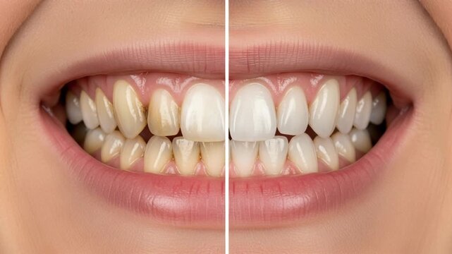 Transformation of teeth whitening process highlighting before and after results