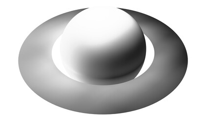 A black and white mockup of the planet Saturn with gradient shadows on the planet itself and its ring or belt. A primitive mockup of the planet Saturn. A primitive template of the planet Saturn. © Alexander Sulghin