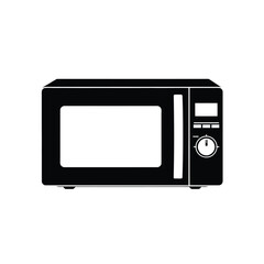 Obraz premium A simple black and white illustration of a modern kitchen microwave oven silhouette