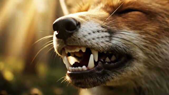 Aggressive Fox Snarling in Golden Light Revealing Its Predatory Teeth