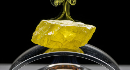 Solid sulphur rapidly vaporizes into thick yellow gas with heat at a laboratory setting during an experiment