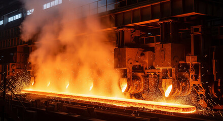 Solidified steel slab moves quickly from casting machine during continuous production in a manufacturing facility