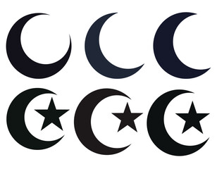 Crescent and Star Muslim Icon Silhouettes on White Background Vector Fully Editable Smart Object Text Effect