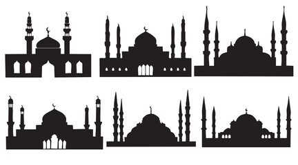 Minaret and Mosque Silhouettes on White Background Vector Fully Editable Smart Object Text Effect