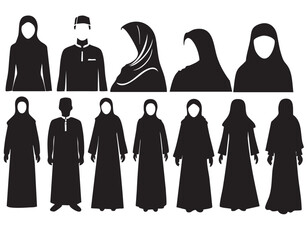 Muslim Praying Men and Women Silhouettes on White Background Vector Fully Editable Smart Object Text Effect