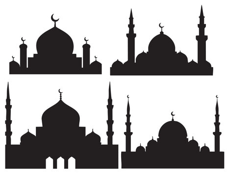 Minaret and Mosque Silhouettes on White Background Vector Fully Editable Smart Object Text Effect