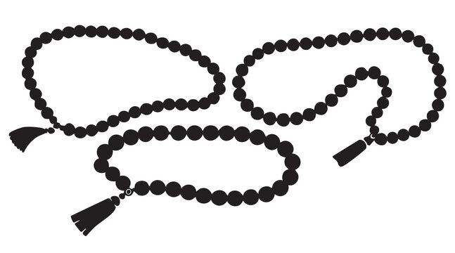 Islamic Tasbih and Prayer Beads Silhouettes on White Background Vector Fully Editable Smart Object Text Effect
