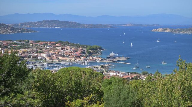Beautiful Coastal View of Porto Rotondo in Italy With Boats and Hills