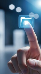 Index finger reaching to press virtual icon for user interface demonstration