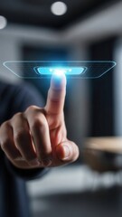 Index finger reaching forward to select virtual interface element