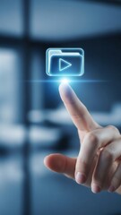 Index finger reaching to press virtual icon for user interface demonstration